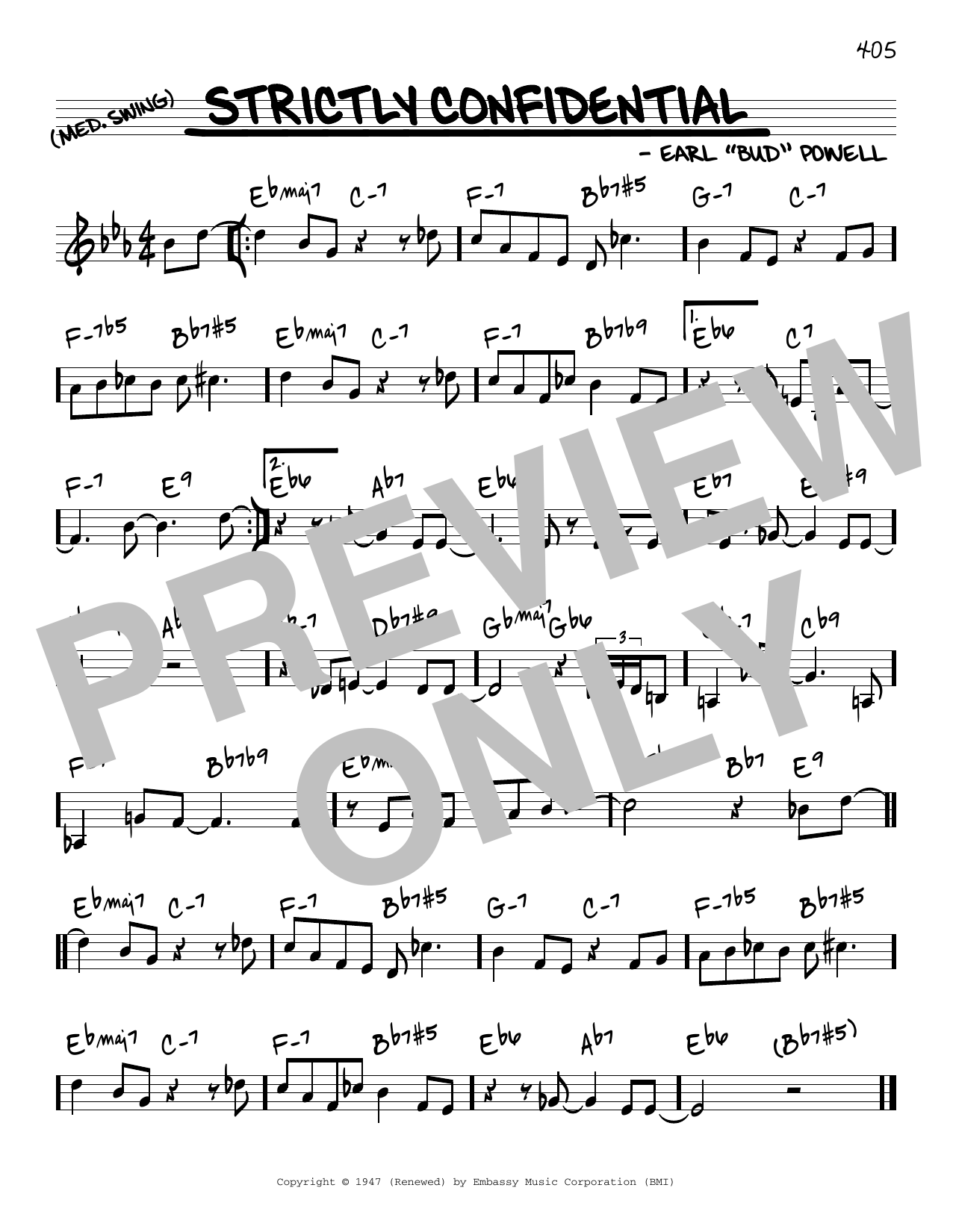Bud Powell Strictly Confidential Sheet Music Notes & Chords for Real Book – Melody & Chords - Download or Print PDF