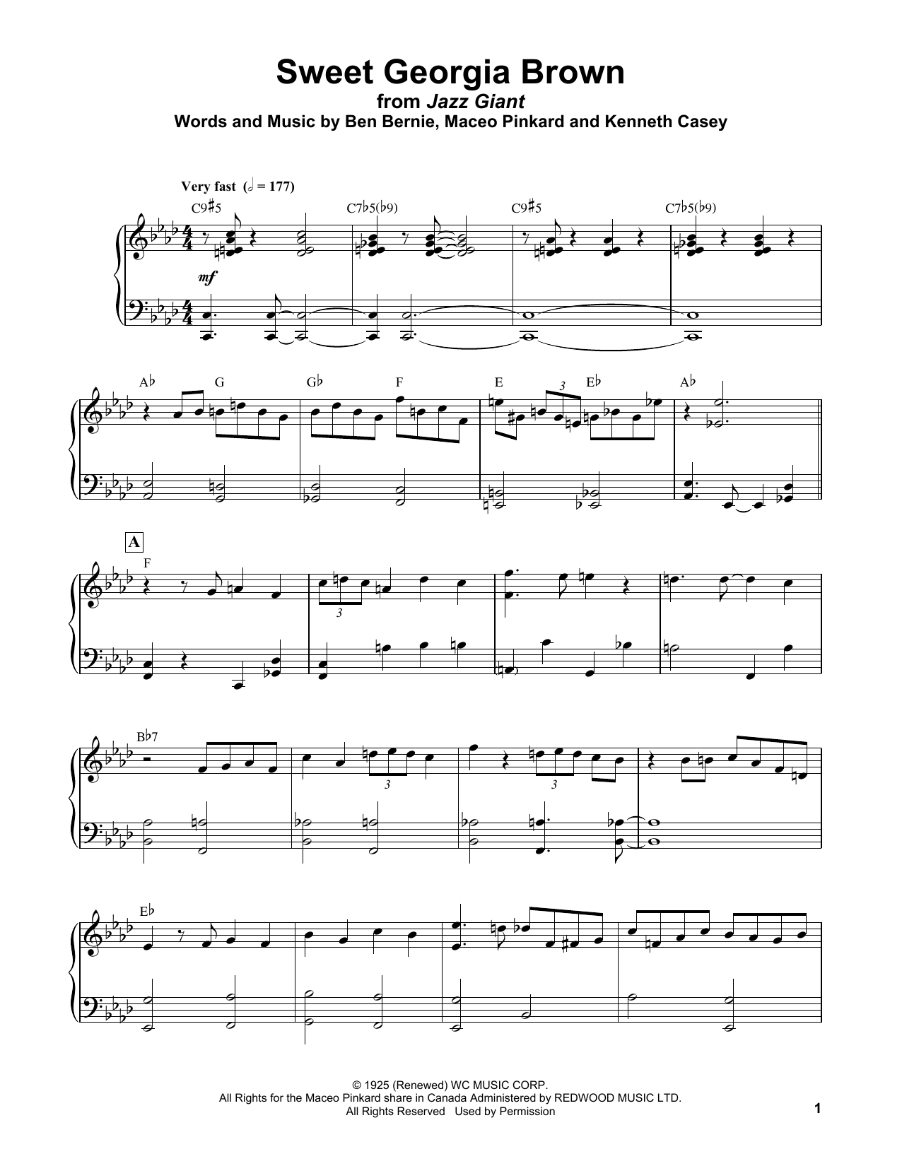 Bud Powell Sweet Georgia Brown Sheet Music Notes & Chords for Piano Transcription - Download or Print PDF