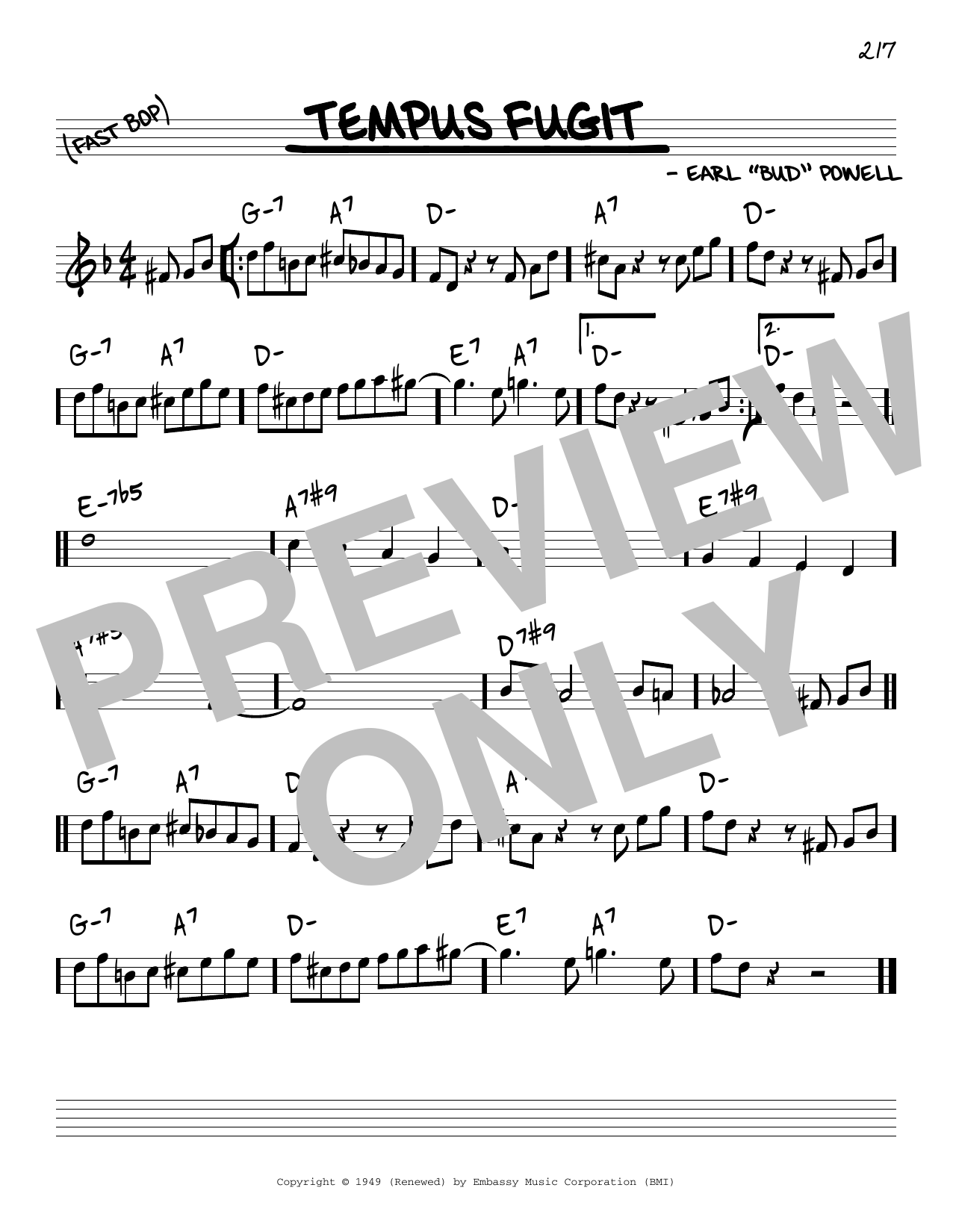 Bud Powell Tempus Fugit Sheet Music Notes & Chords for Real Book - Melody & Chords - C Instruments - Download or Print PDF