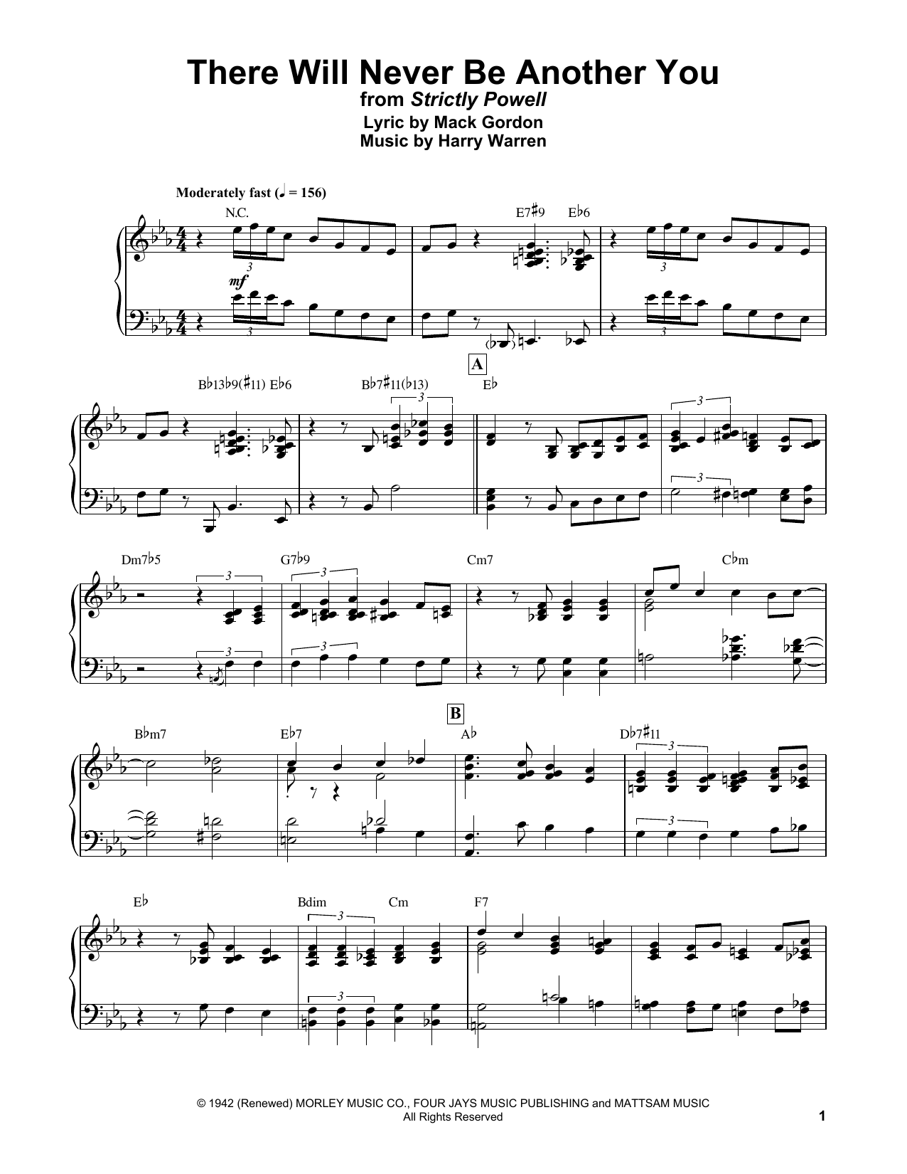 Bud Powell There Will Never Be Another You Sheet Music Notes & Chords for Piano Transcription - Download or Print PDF