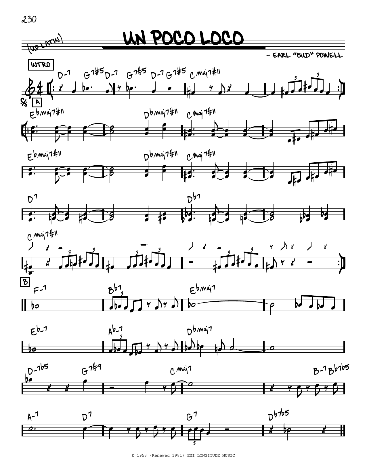 Bud Powell Un Poco Loco Sheet Music Notes & Chords for Piano - Download or Print PDF
