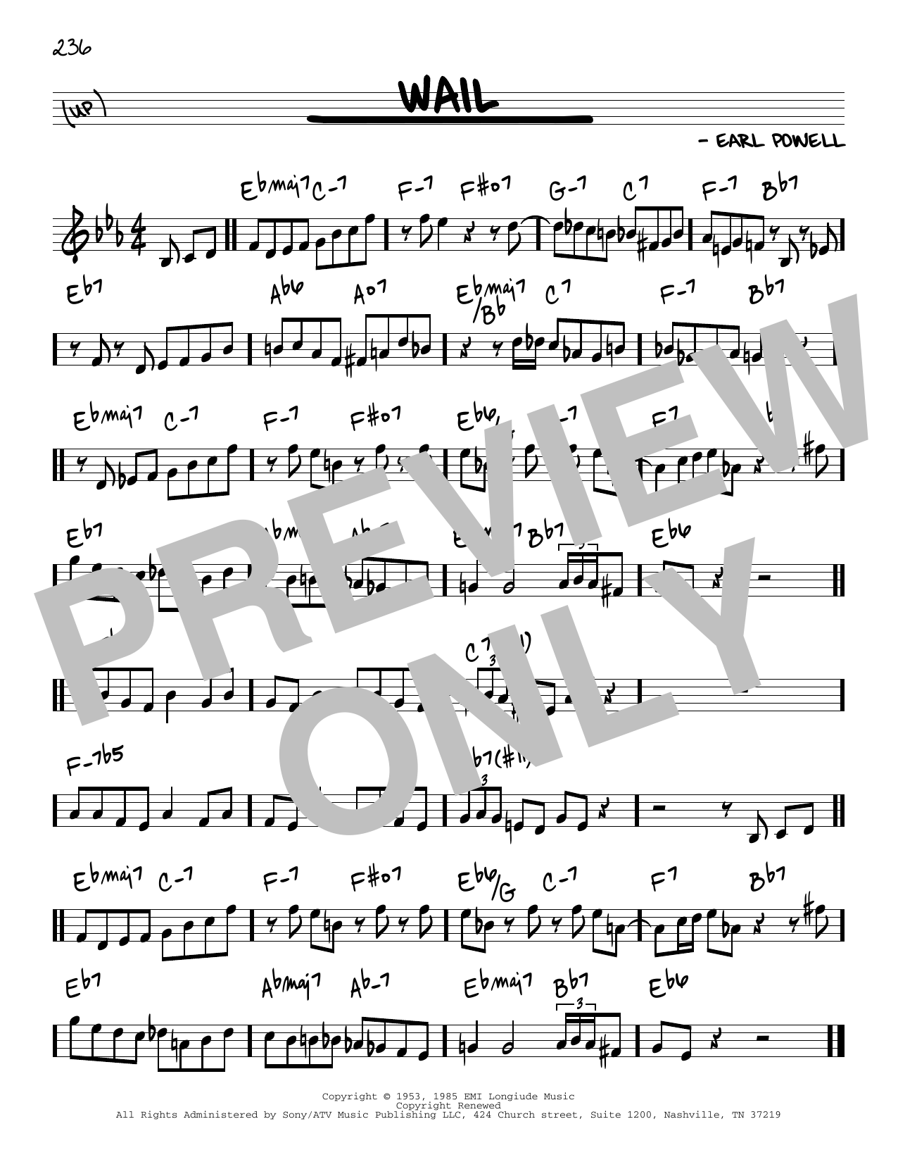 Bud Powell Wail Sheet Music Notes & Chords for Real Book - Melody & Chords - C Instruments - Download or Print PDF