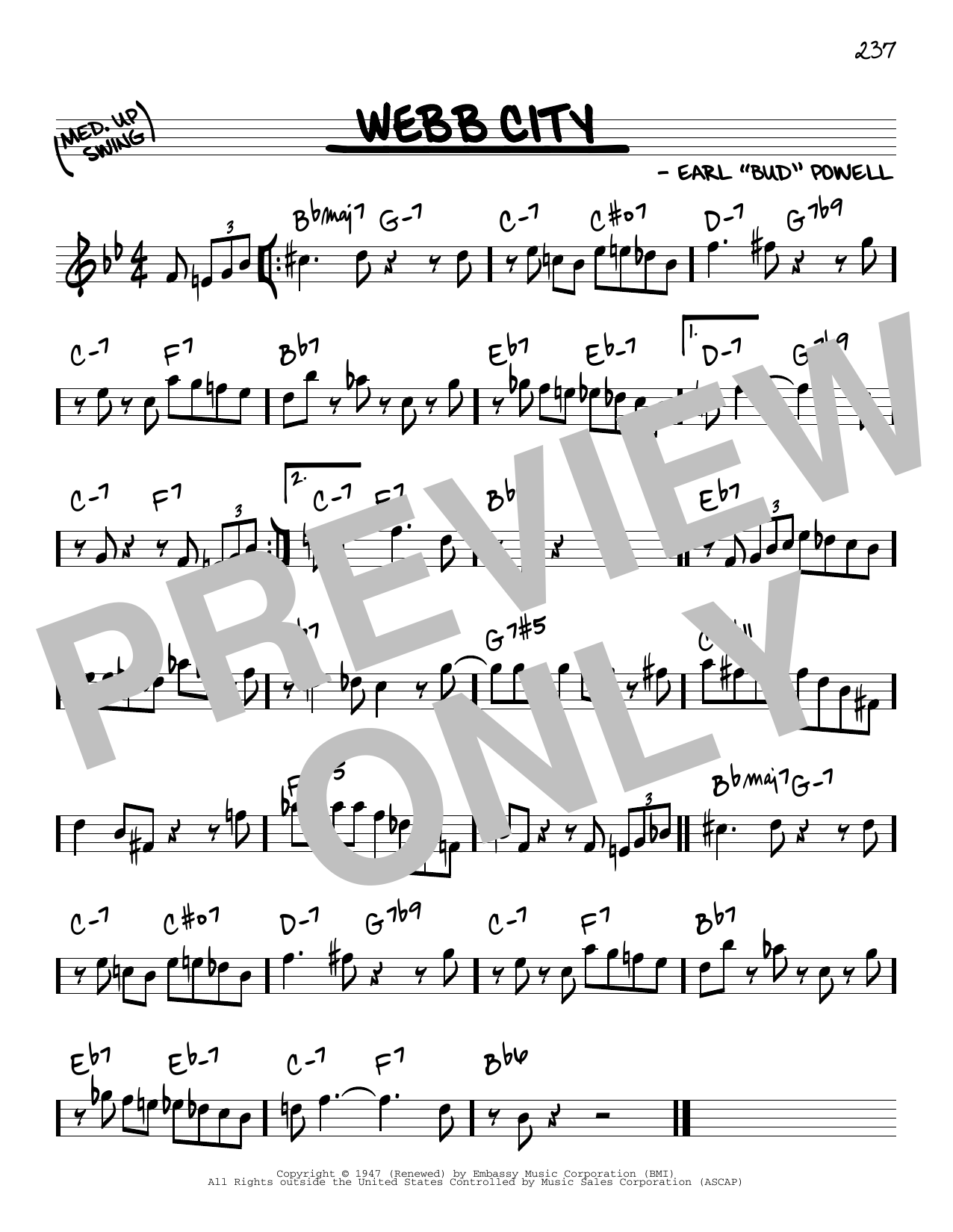 Bud Powell Webb City Sheet Music Notes & Chords for Real Book - Melody & Chords - C Instruments - Download or Print PDF