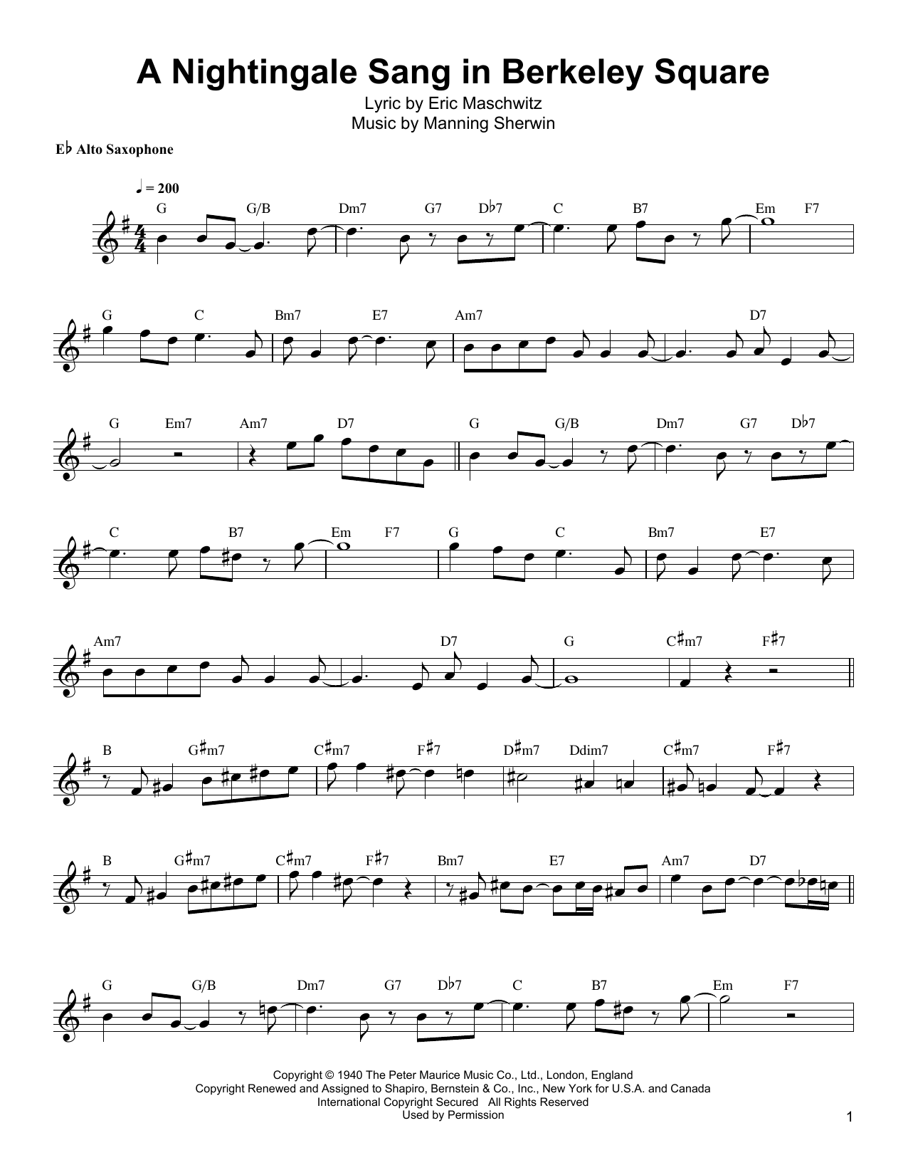 Bud Shank A Nightingale Sang In Berkeley Square Sheet Music Notes & Chords for Alto Sax Transcription - Download or Print PDF