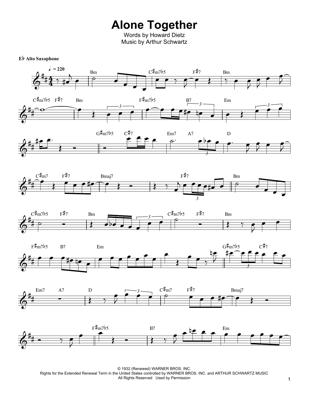 Bud Shank Alone Together Sheet Music Notes & Chords for Alto Sax Transcription - Download or Print PDF