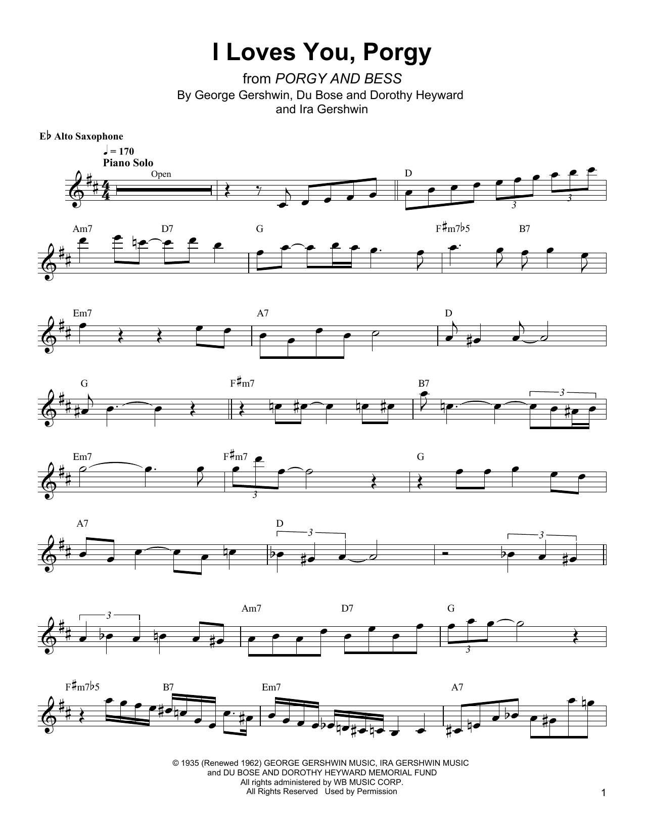 Bud Shank I Loves You, Porgy Sheet Music Notes & Chords for Alto Sax Transcription - Download or Print PDF