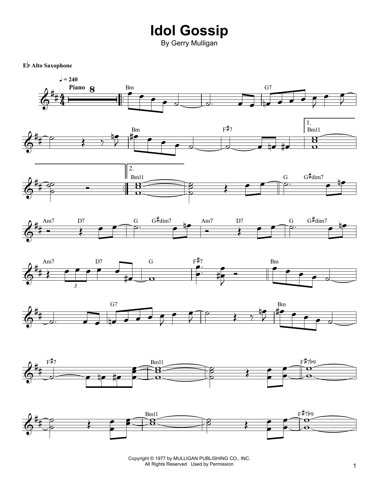 Bud Shank Idol Gossip Sheet Music Notes & Chords for Alto Sax Transcription - Download or Print PDF