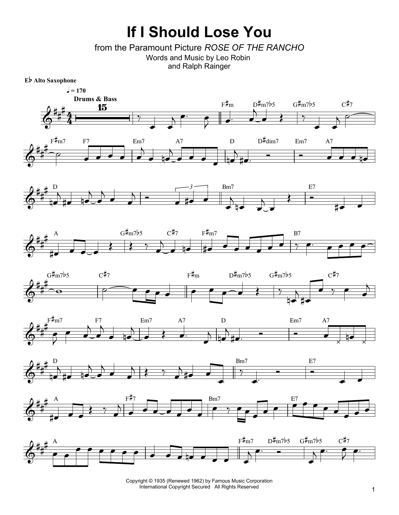 Bud Shank If I Should Lose You Sheet Music Notes & Chords for Alto Sax Transcription - Download or Print PDF