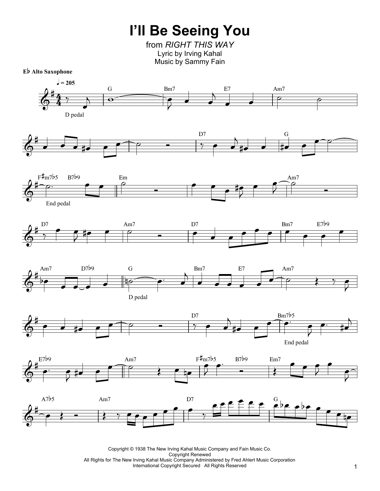 Bud Shank I'll Be Seeing You Sheet Music Notes & Chords for Alto Sax Transcription - Download or Print PDF