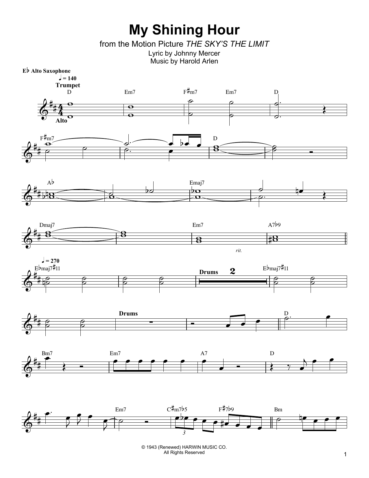 Bud Shank My Shining Hour Sheet Music Notes & Chords for Alto Sax Transcription - Download or Print PDF