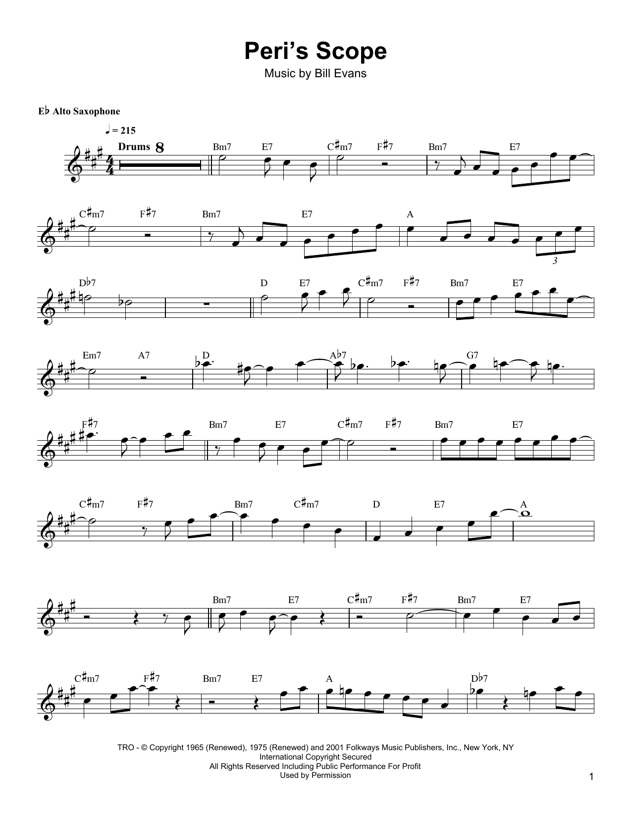 Bud Shank Peri's Scope Sheet Music Notes & Chords for Alto Sax Transcription - Download or Print PDF