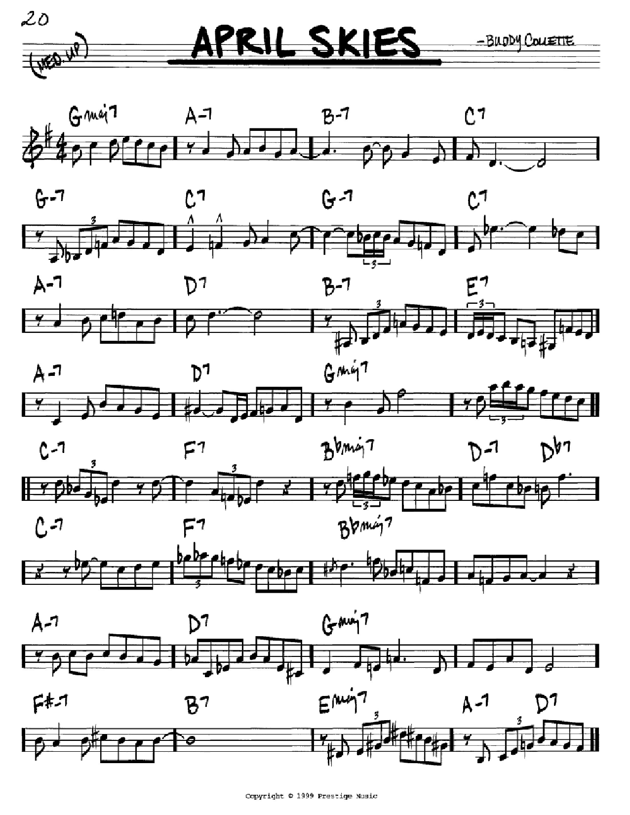Buddy Collette April Skies Sheet Music Notes & Chords for Real Book - Melody & Chords - C Instruments - Download or Print PDF