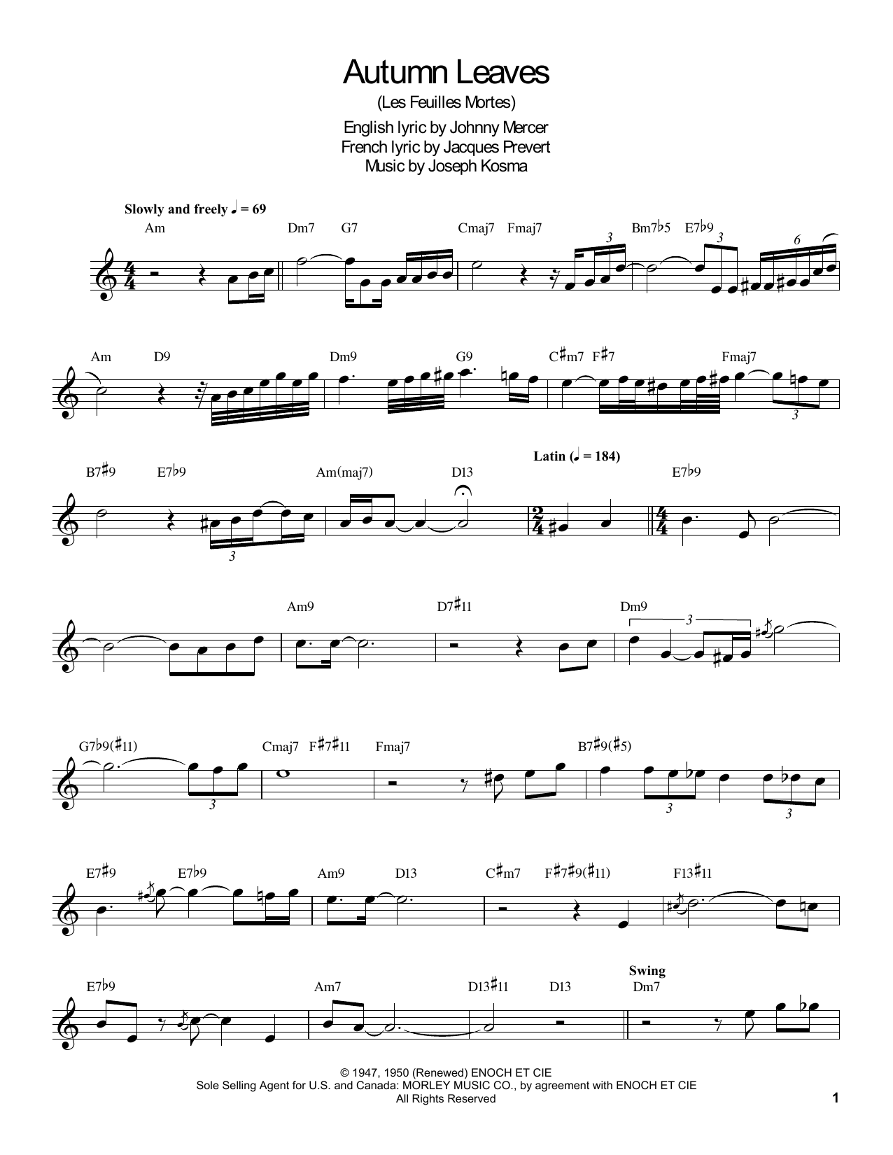 Buddy DeFranco Autumn Leaves Sheet Music Notes & Chords for Clarinet Transcription - Download or Print PDF