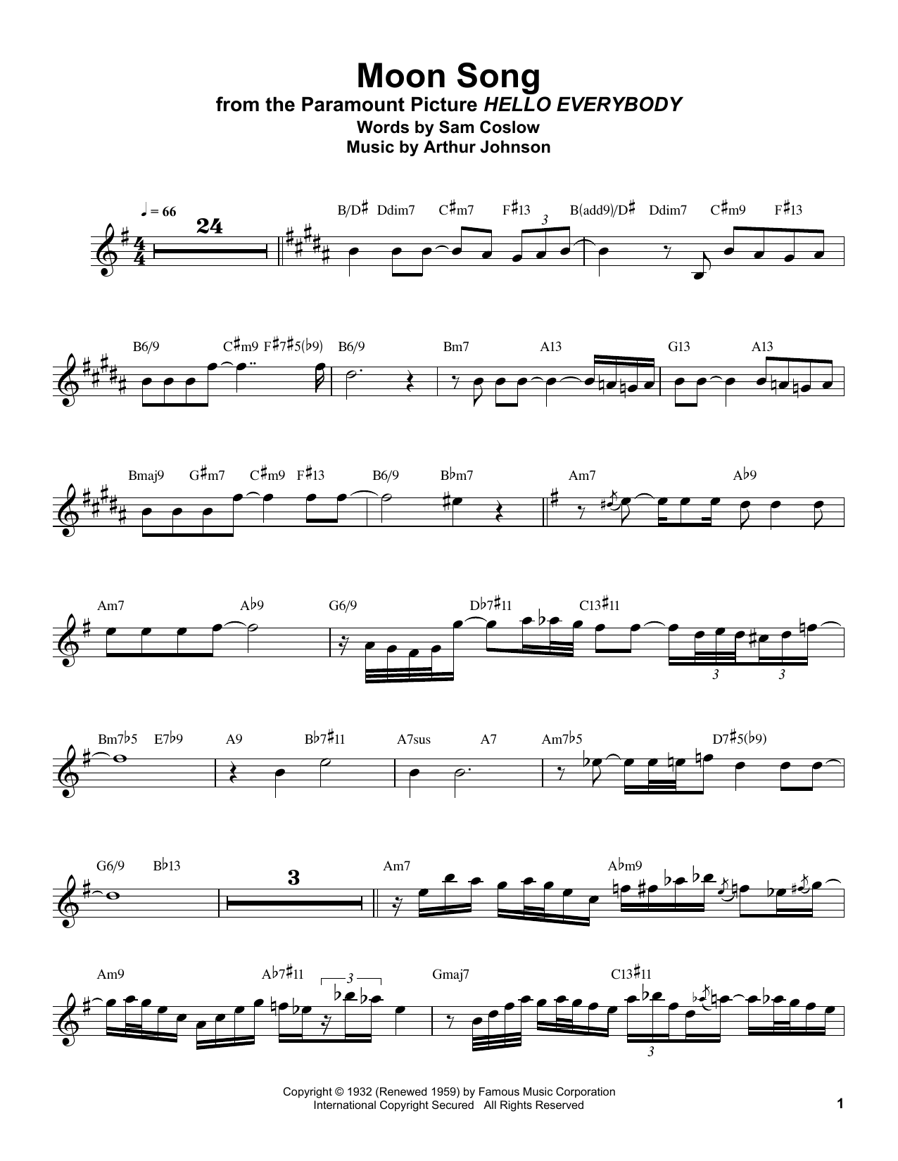 Buddy DeFranco Moon Song Sheet Music Notes & Chords for Clarinet Transcription - Download or Print PDF
