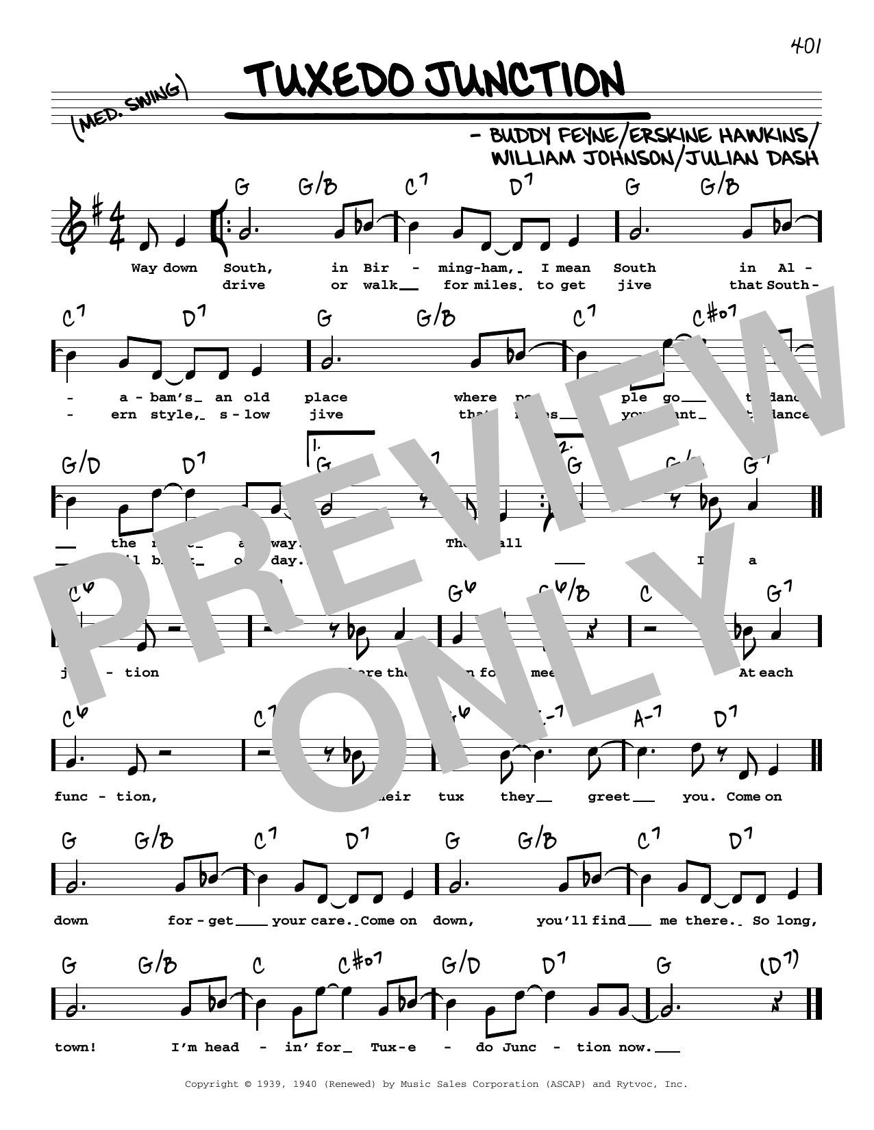 Buddy Feyne Tuxedo Junction (High Voice) Sheet Music Notes & Chords for Real Book – Melody, Lyrics & Chords - Download or Print PDF