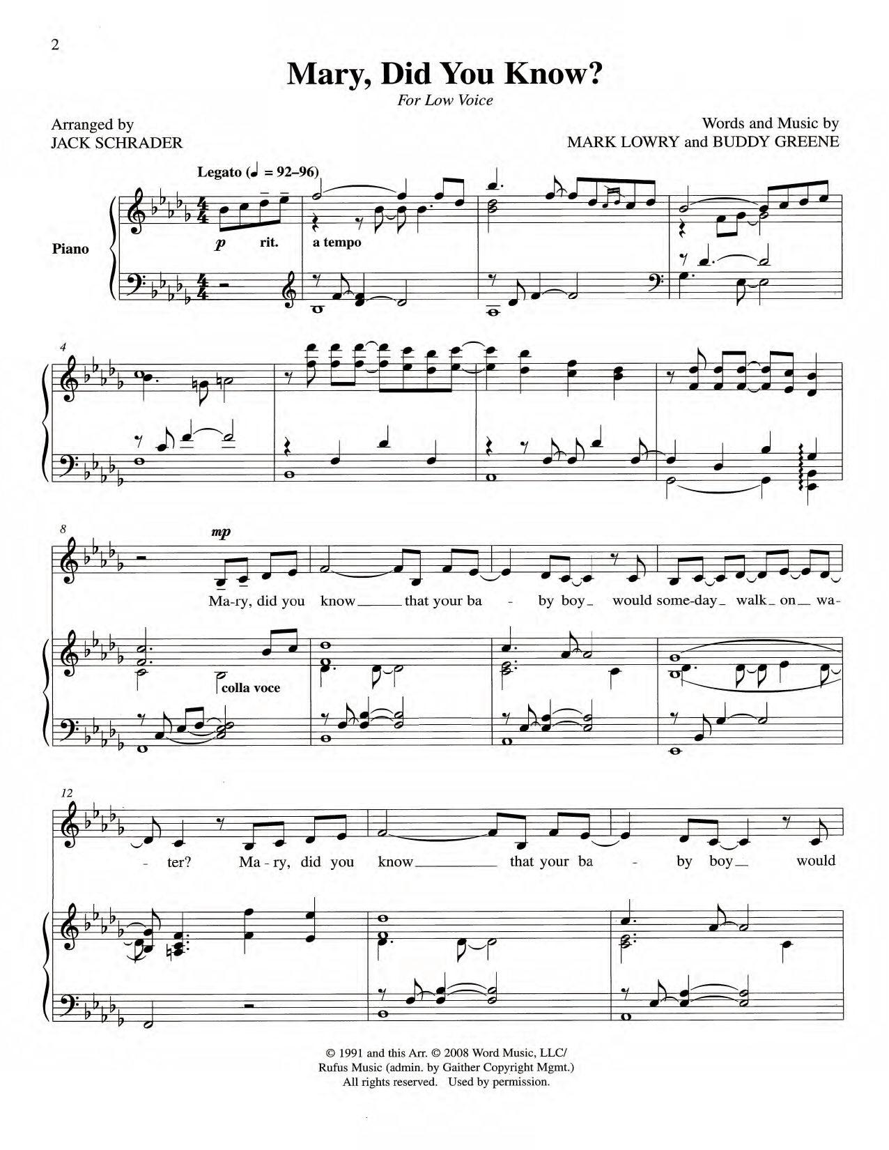 Buddy Greene Mary, Did You Know? Sheet Music Notes & Chords for Piano & Vocal - Download or Print PDF