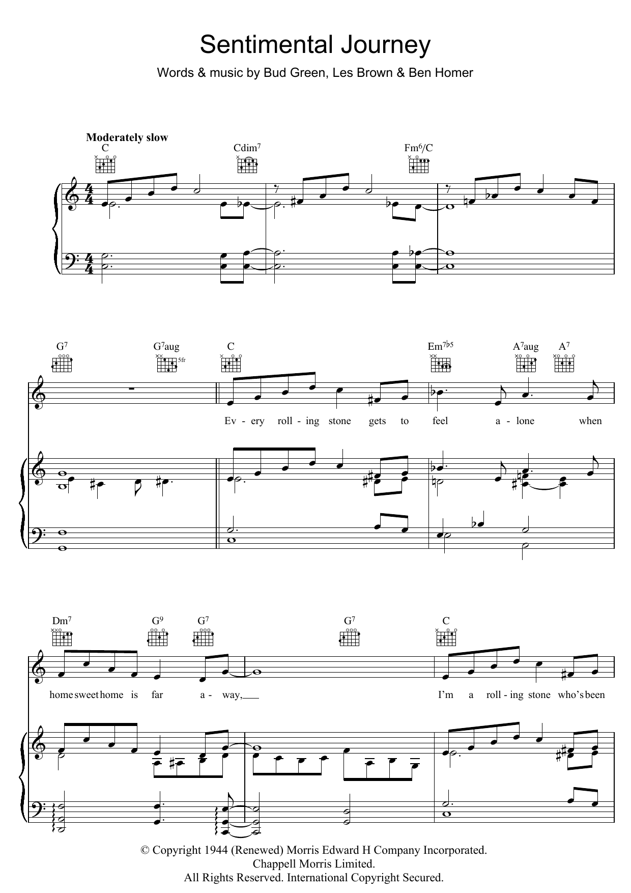 Buddy Greene Sentimental Journey Sheet Music Notes & Chords for Piano, Vocal & Guitar (Right-Hand Melody) - Download or Print PDF