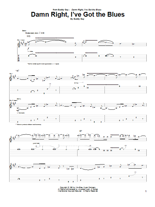 Buddy Guy Damn Right, I've Got The Blues Sheet Music Notes & Chords for Lyrics & Chords - Download or Print PDF