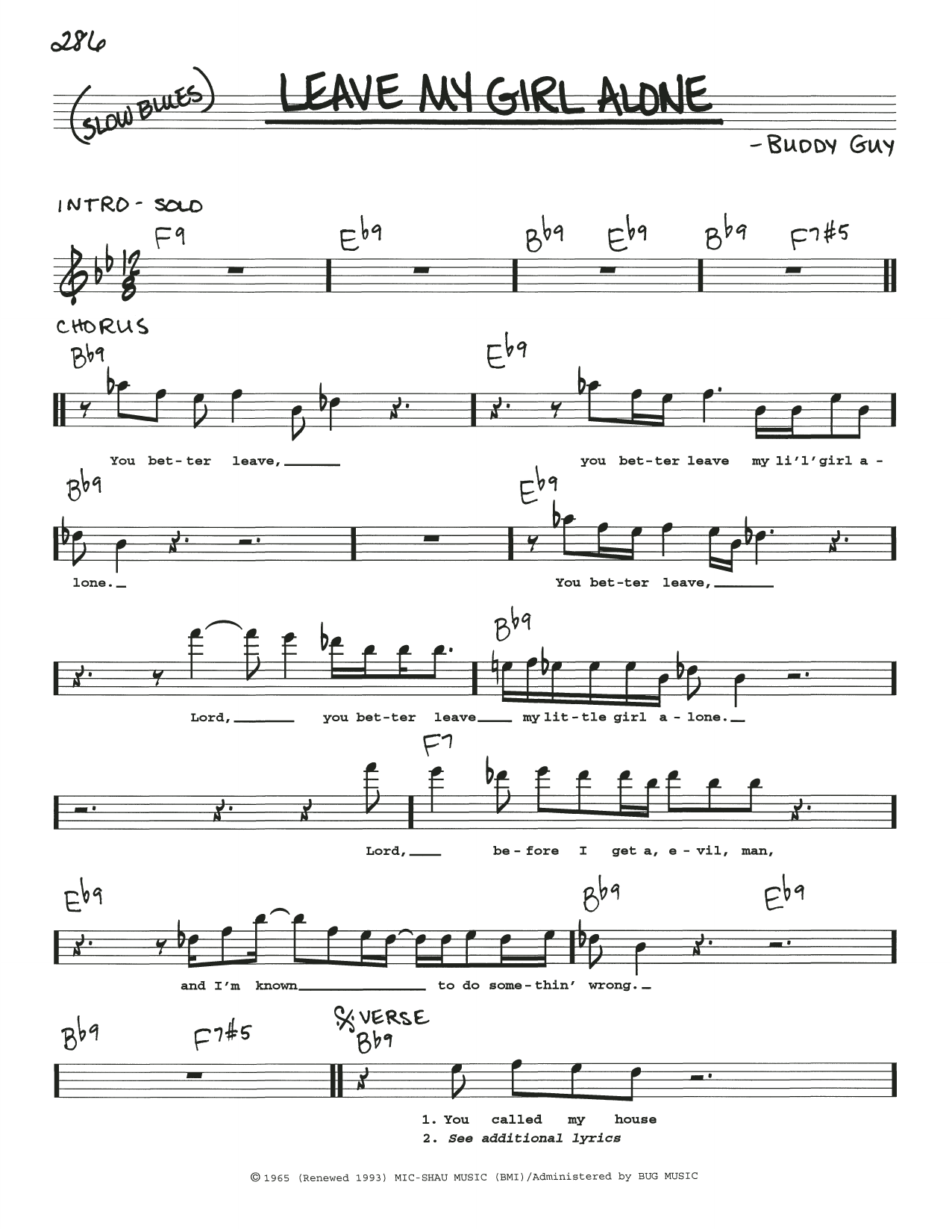 Buddy Guy Leave My Girl Alone Sheet Music Notes & Chords for Real Book – Melody, Lyrics & Chords - Download or Print PDF