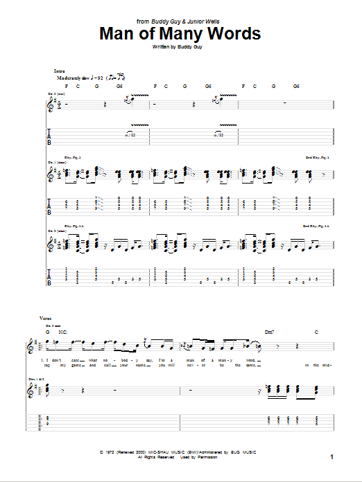Buddy Guy Man Of Many Words Sheet Music Notes & Chords for Guitar Lead Sheet - Download or Print PDF