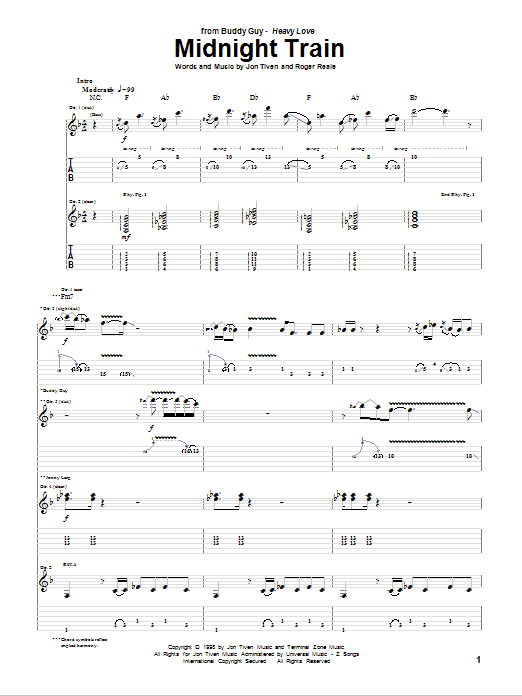Buddy Guy Midnight Train Sheet Music Notes & Chords for Guitar Tab Play-Along - Download or Print PDF