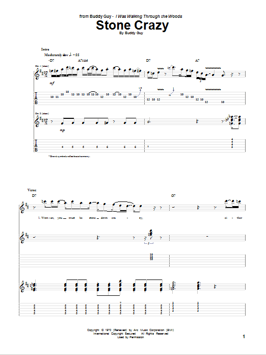 Buddy Guy Stone Crazy Sheet Music Notes & Chords for Guitar Tab Play-Along - Download or Print PDF