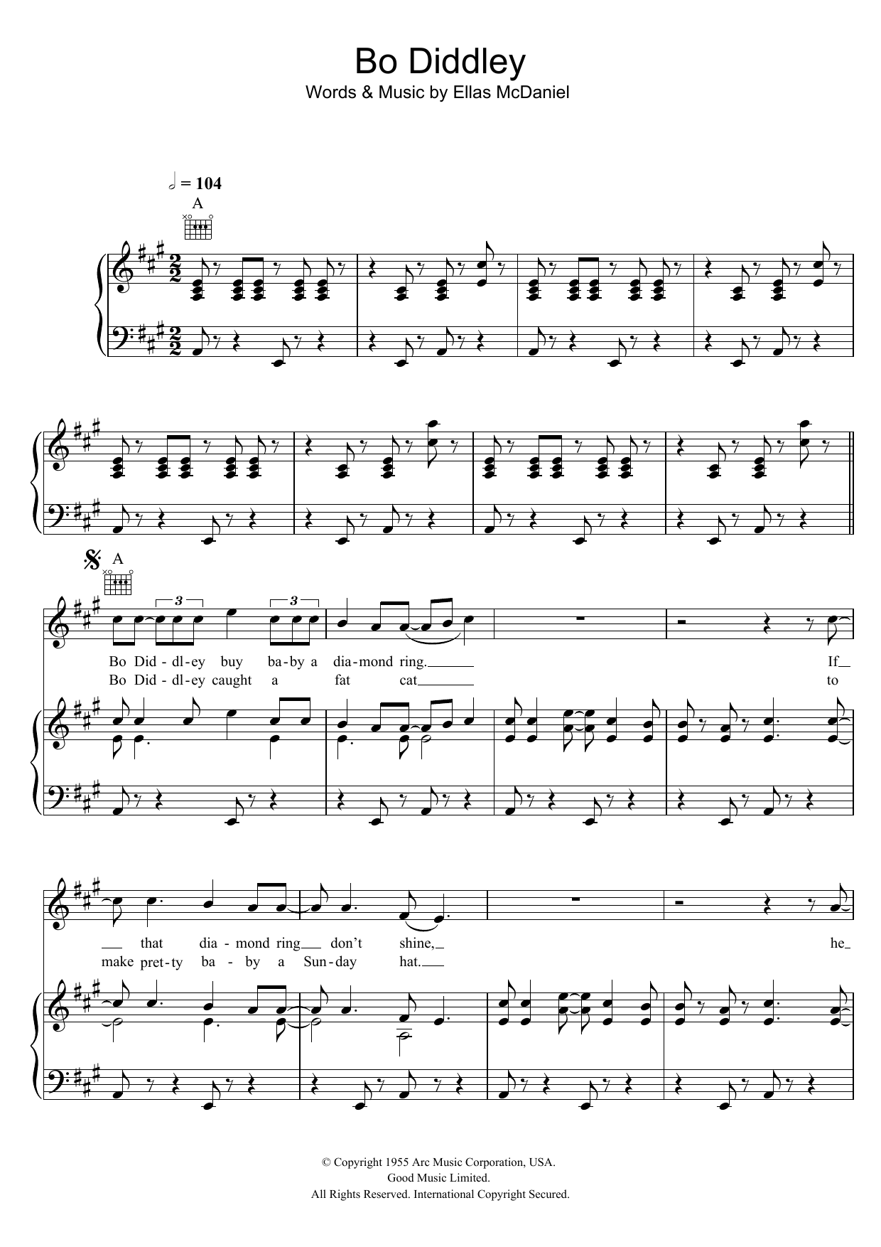 Buddy Holly Bo Diddley Sheet Music Notes & Chords for Piano, Vocal & Guitar (Right-Hand Melody) - Download or Print PDF