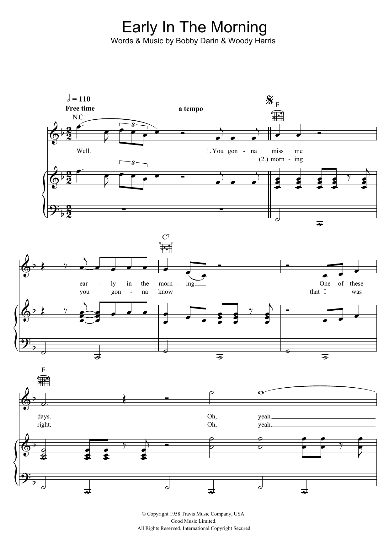 Buddy Holly Early In The Morning Sheet Music Notes & Chords for Piano, Vocal & Guitar (Right-Hand Melody) - Download or Print PDF