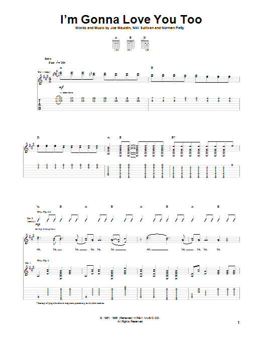 Buddy Holly I'm Gonna Love You Too Sheet Music Notes & Chords for Guitar Tab - Download or Print PDF