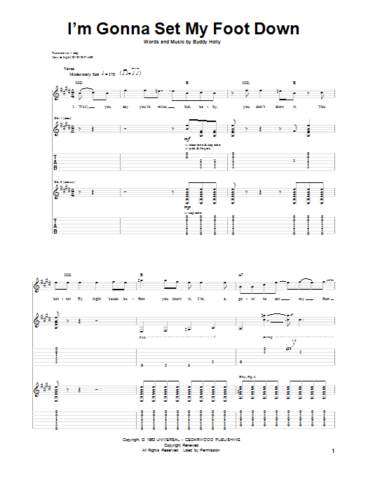 Buddy Holly I'm Gonna Set My Foot Down Sheet Music Notes & Chords for Guitar Tab - Download or Print PDF