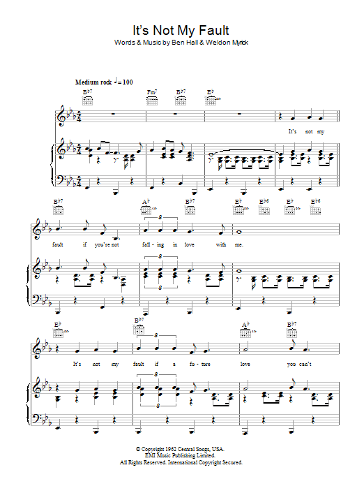 Buddy Holly It's Not My Fault Sheet Music Notes & Chords for Piano, Vocal & Guitar (Right-Hand Melody) - Download or Print PDF