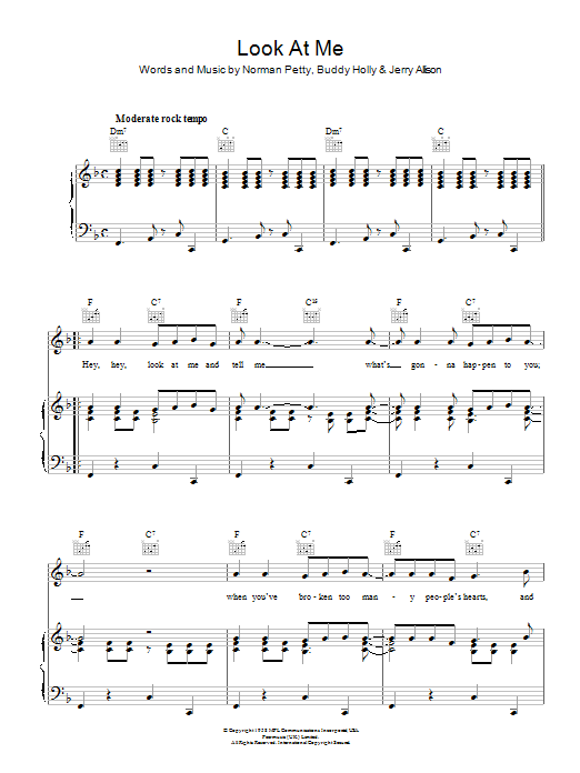 Buddy Holly Look At Me Sheet Music Notes & Chords for Piano, Vocal & Guitar (Right-Hand Melody) - Download or Print PDF