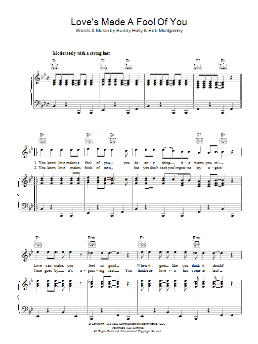 Buddy Holly Love's Made A Fool Of You Sheet Music Notes & Chords for Guitar Tab - Download or Print PDF