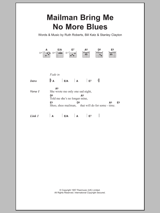 Buddy Holly Mailman Bring Me No More Blues Sheet Music Notes & Chords for Lyrics & Chords - Download or Print PDF