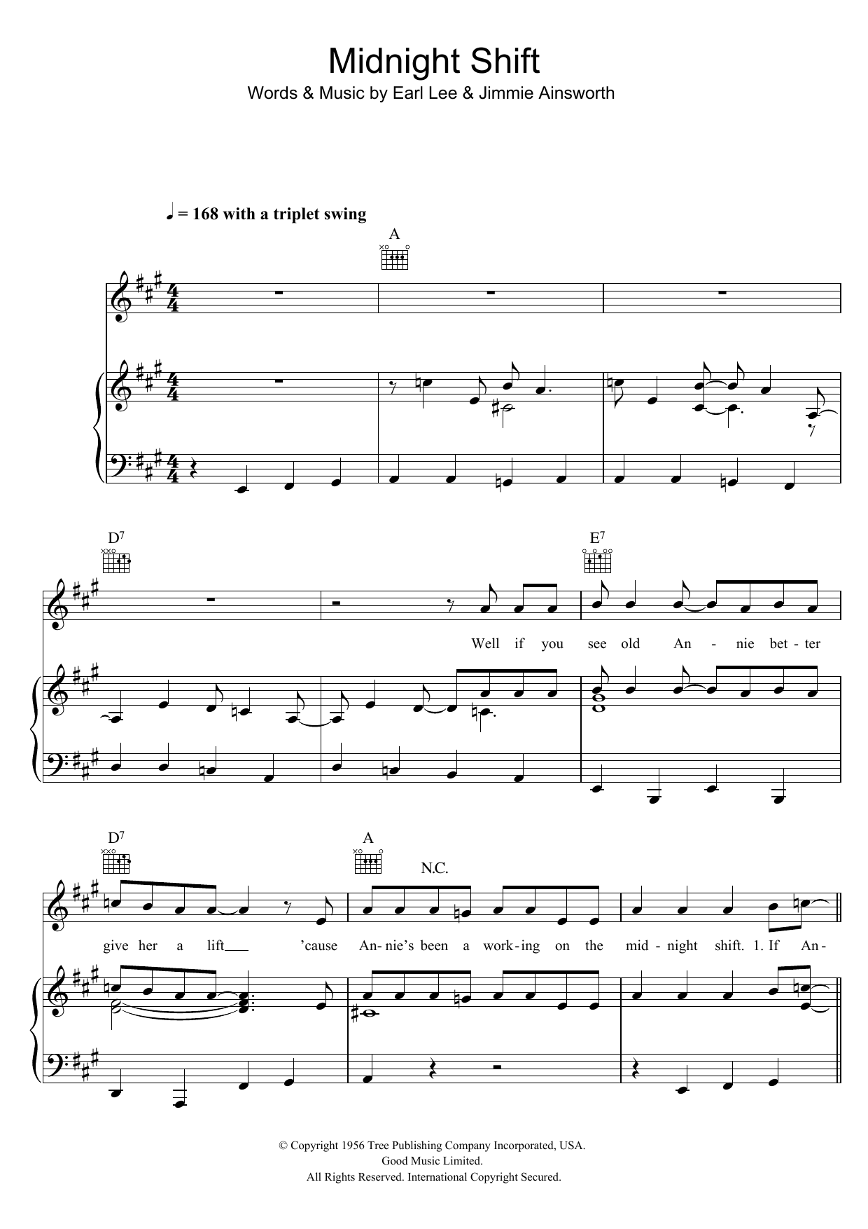 Buddy Holly Midnight Shift Sheet Music Notes & Chords for Piano, Vocal & Guitar (Right-Hand Melody) - Download or Print PDF