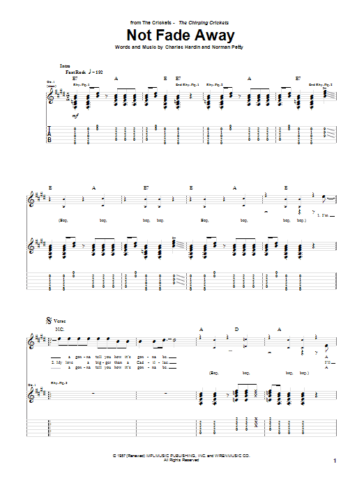 Buddy Holly Not Fade Away Sheet Music Notes & Chords for Guitar Tab - Download or Print PDF