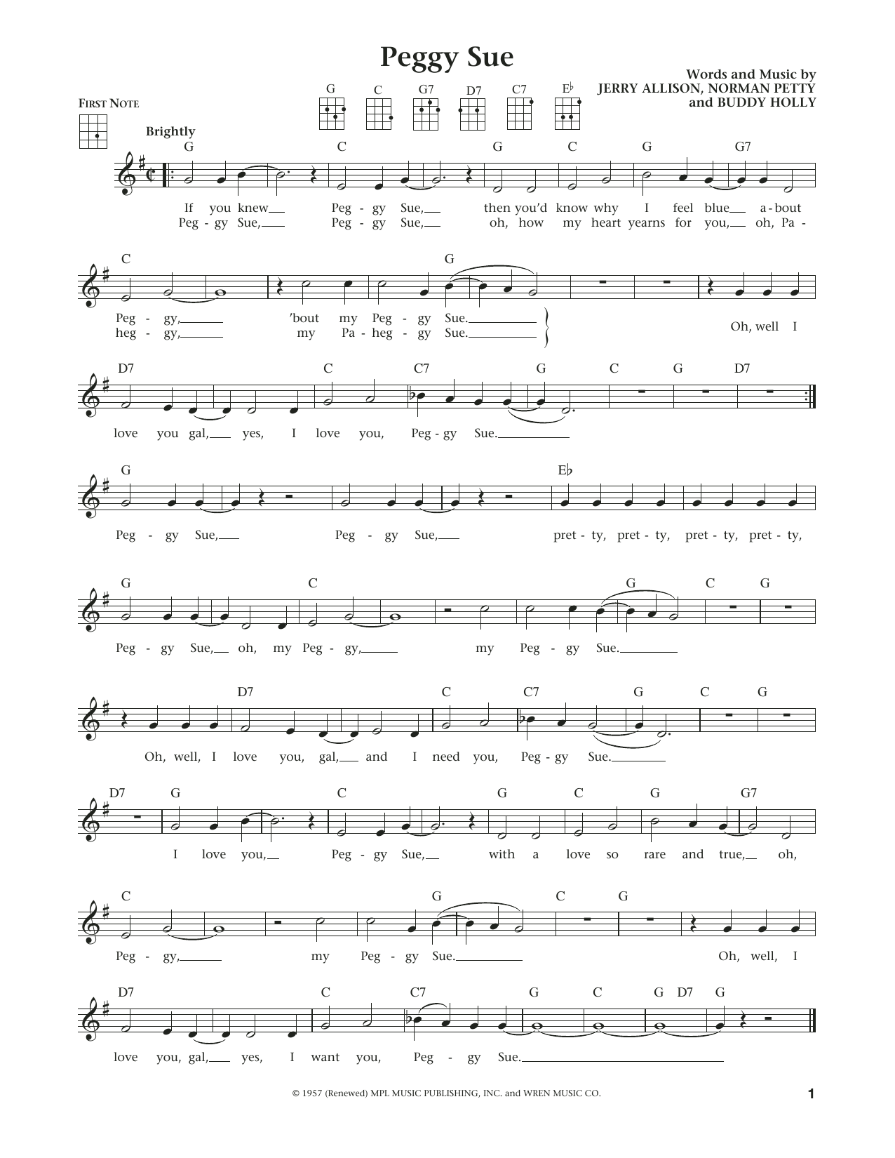 Buddy Holly Peggy Sue (from The Daily Ukulele) (arr. Liz and Jim Beloff) Sheet Music Notes & Chords for Ukulele - Download or Print PDF
