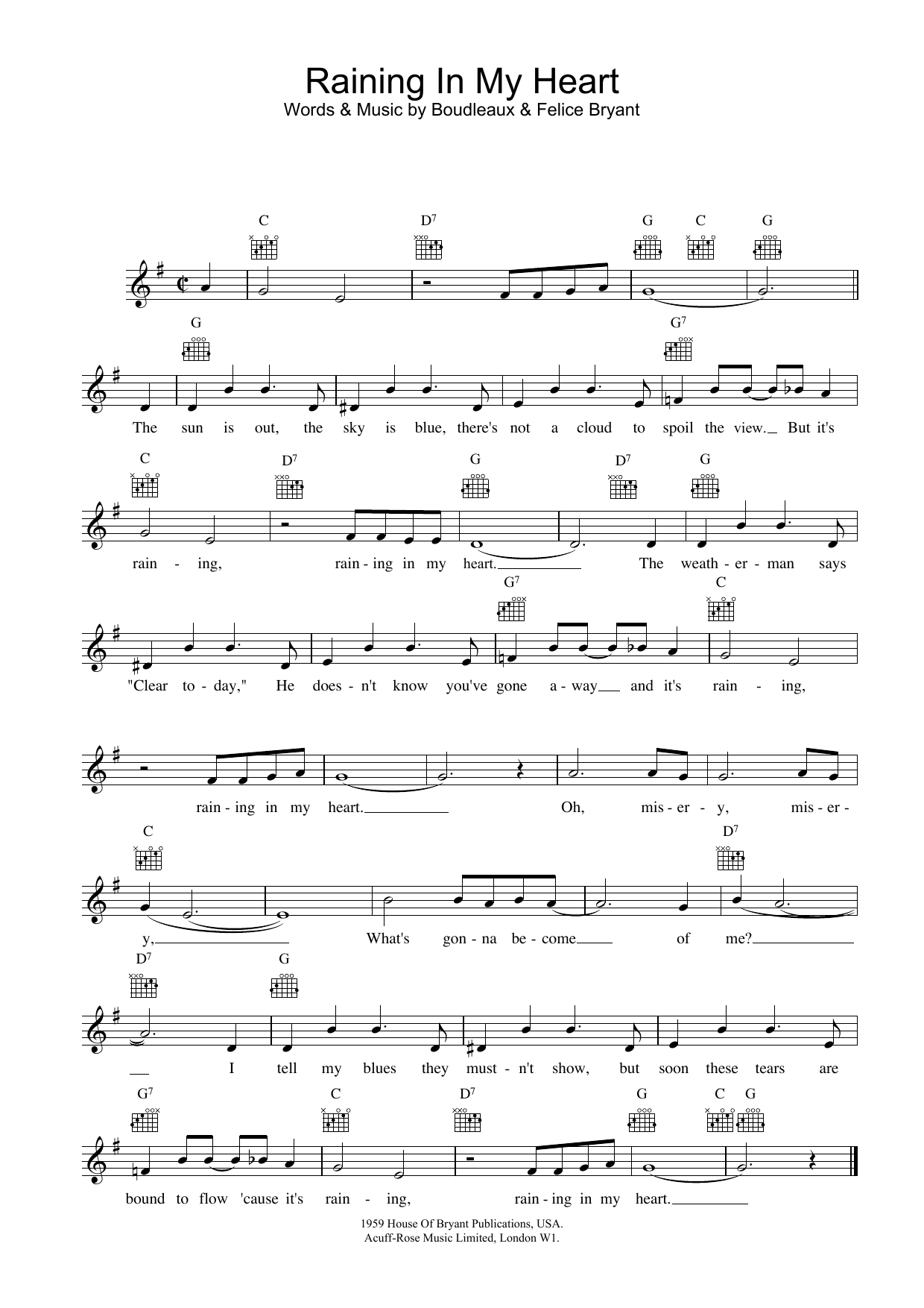 Buddy Holly Raining In My Heart sheet music notes and chords. Download Printable PDF.