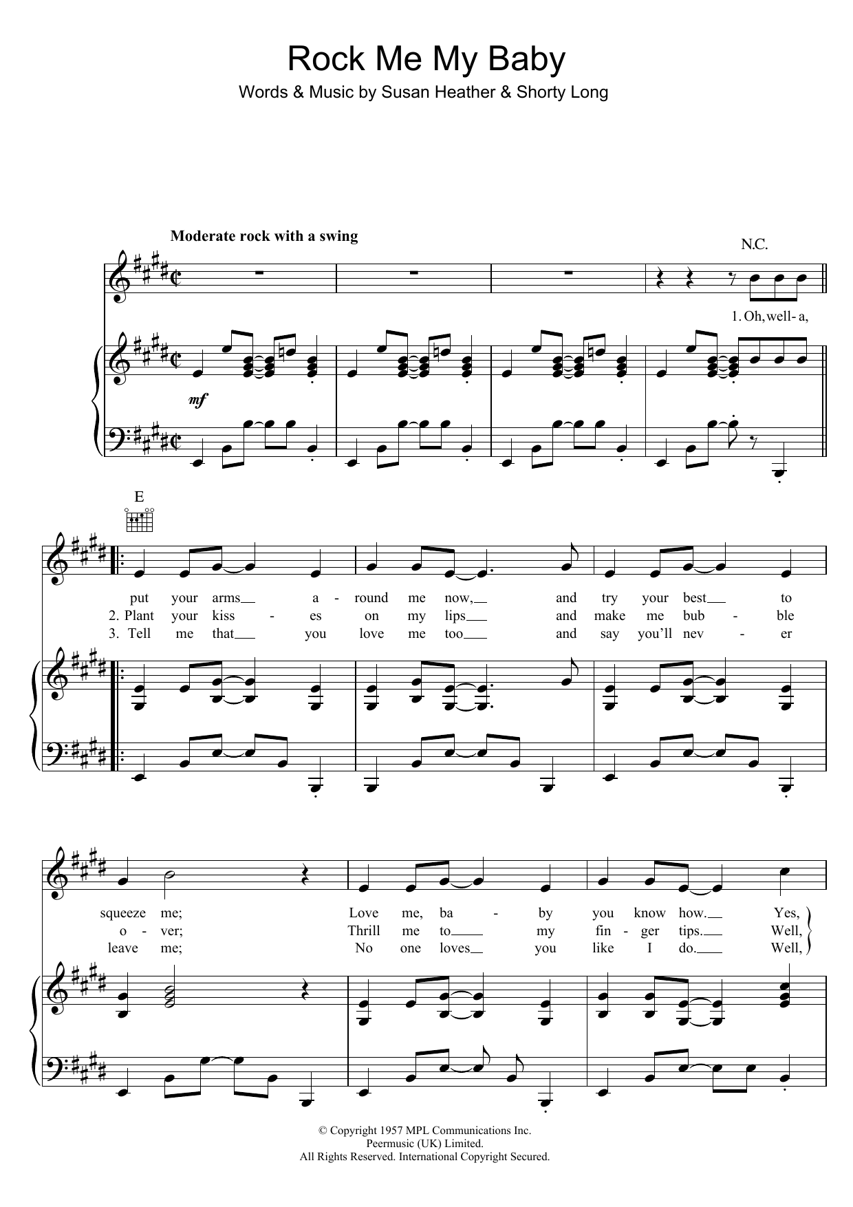 Buddy Holly Rock Me My Baby Sheet Music Notes & Chords for Piano, Vocal & Guitar (Right-Hand Melody) - Download or Print PDF