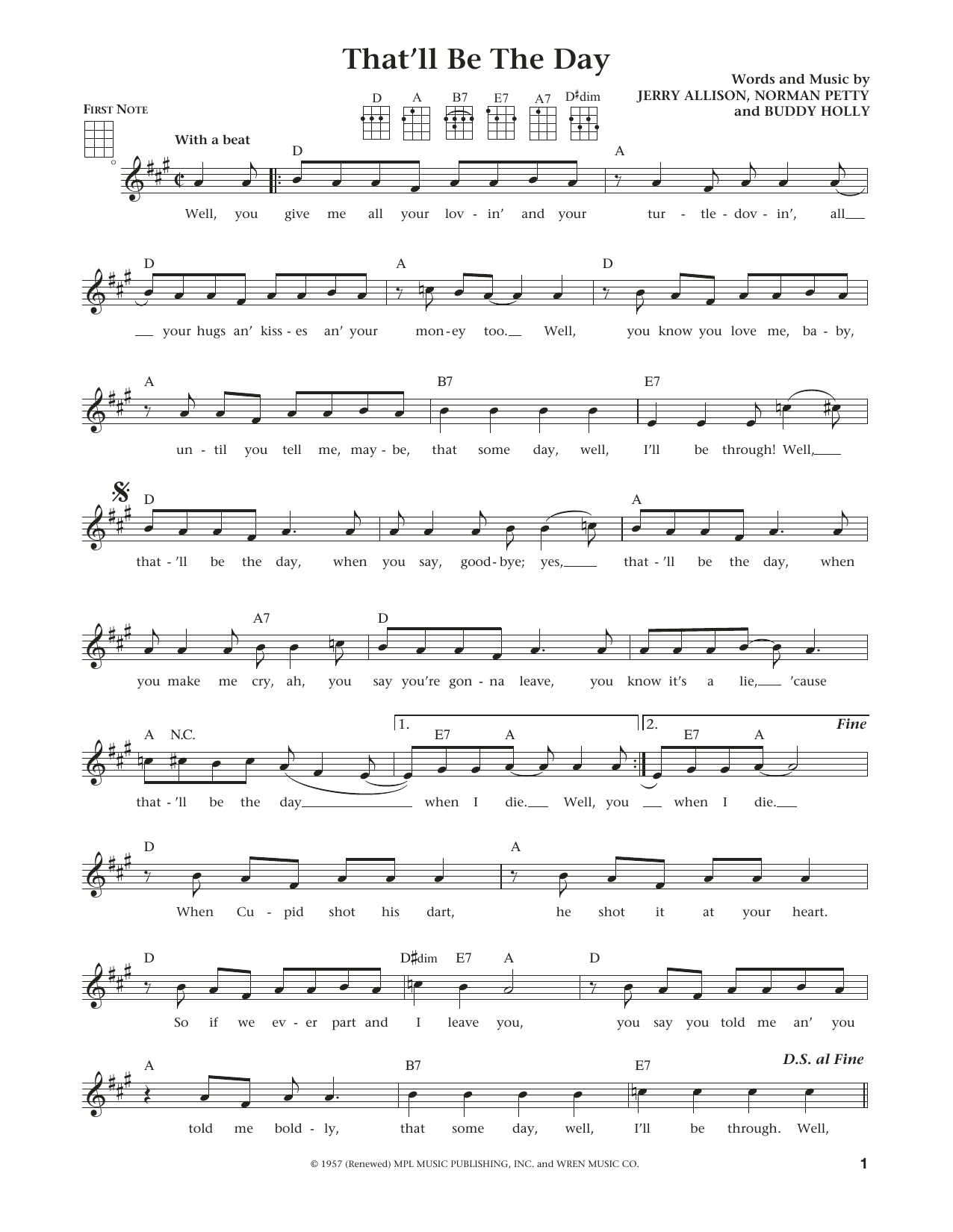 Buddy Holly That'll Be The Day (from The Daily Ukulele) (arr. Liz and Jim Beloff) Sheet Music Notes & Chords for Ukulele - Download or Print PDF