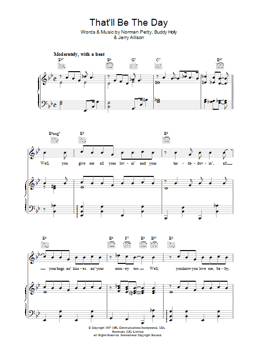 Buddy Holly That'll Be The Day Sheet Music Notes & Chords for Easy Piano - Download or Print PDF