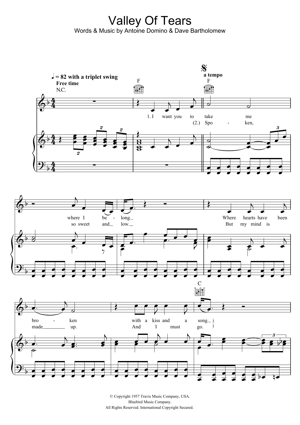 Buddy Holly Valley Of Tears Sheet Music Notes & Chords for Piano, Vocal & Guitar (Right-Hand Melody) - Download or Print PDF