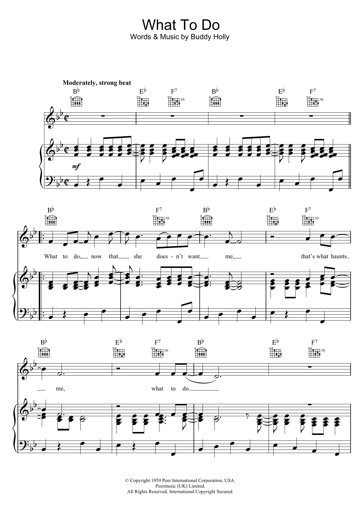Buddy Holly What To Do Sheet Music Notes & Chords for Piano, Vocal & Guitar (Right-Hand Melody) - Download or Print PDF