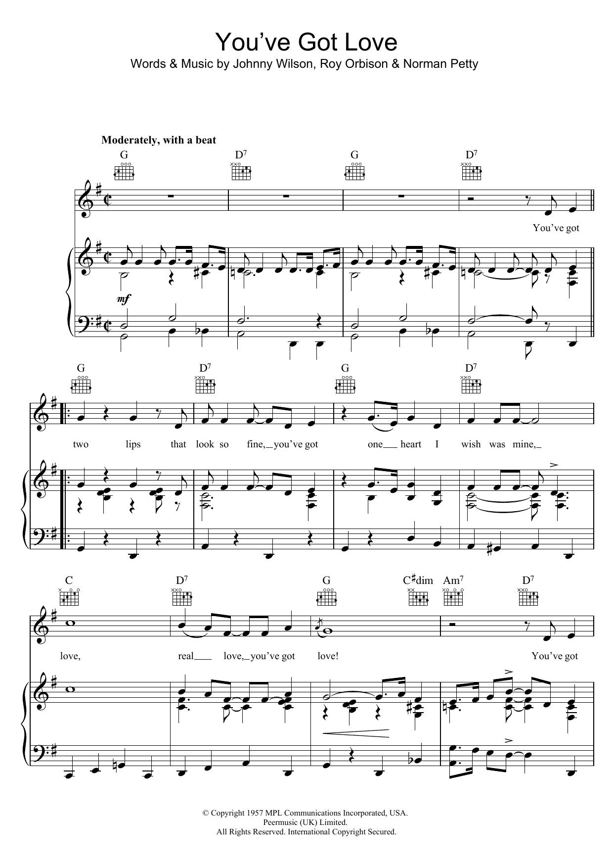 Buddy Holly You've Got Love Sheet Music Notes & Chords for Piano, Vocal & Guitar (Right-Hand Melody) - Download or Print PDF