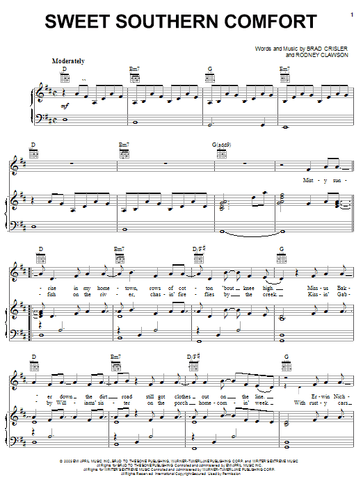 Buddy Jewell Sweet Southern Comfort Sheet Music Notes & Chords for Piano, Vocal & Guitar (Right-Hand Melody) - Download or Print PDF