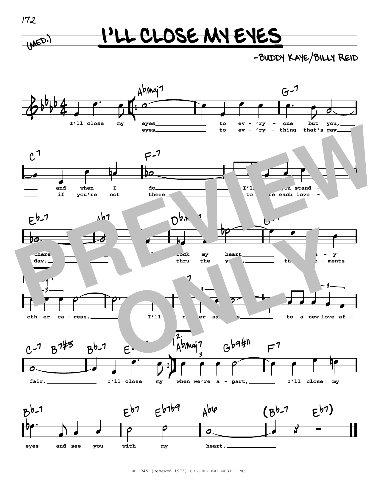 Buddy Kaye I'll Close My Eyes (High Voice) Sheet Music Notes & Chords for Real Book – Melody, Lyrics & Chords - Download or Print PDF