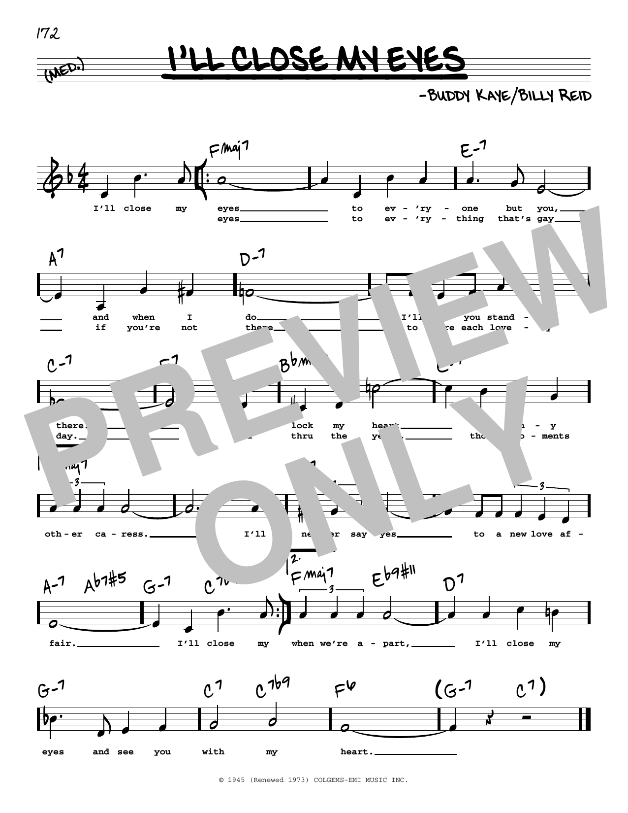 Buddy Kaye I'll Close My Eyes (Low Voice) Sheet Music Notes & Chords for Real Book – Melody, Lyrics & Chords - Download or Print PDF