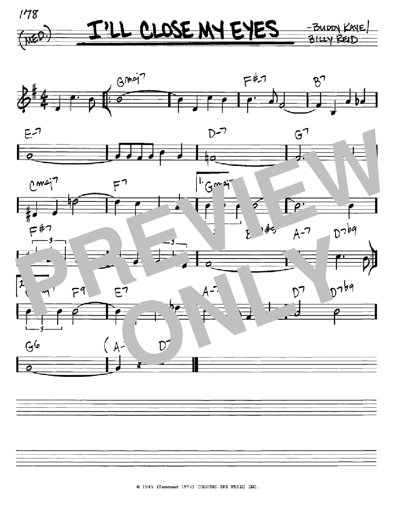 Buddy Kaye I'll Close My Eyes Sheet Music Notes & Chords for Melody Line, Lyrics & Chords - Download or Print PDF