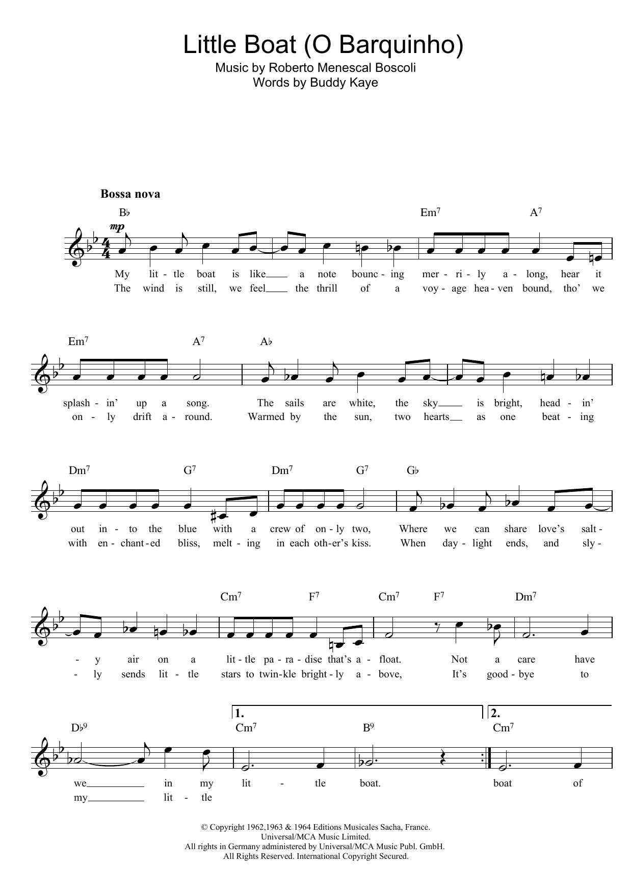 Buddy Kaye Little Boat (O Barquinho) Sheet Music Notes & Chords for Melody Line, Lyrics & Chords - Download or Print PDF