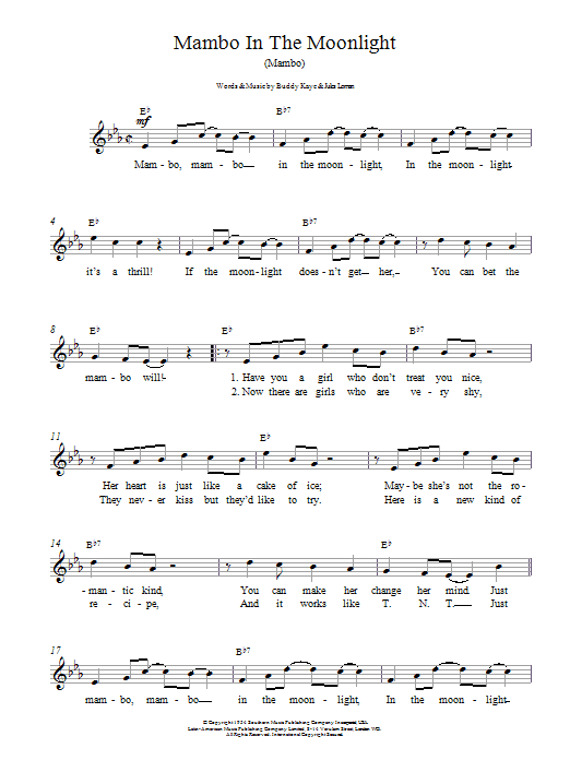 Buddy Kaye Mambo In The Moonlight Sheet Music Notes & Chords for Melody Line, Lyrics & Chords - Download or Print PDF